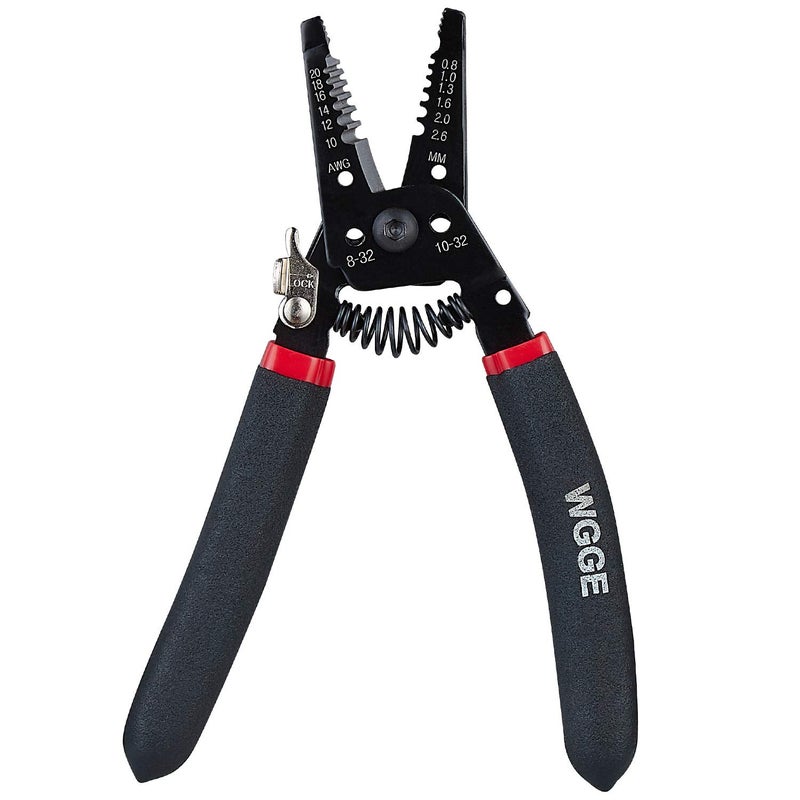 WGGE WG-013 Wire Stripper and Cutter 7'',Cuts, strips wire and loops 10-20 AWG Solid and (0.8-2.6mm) Stranded - Image 1
